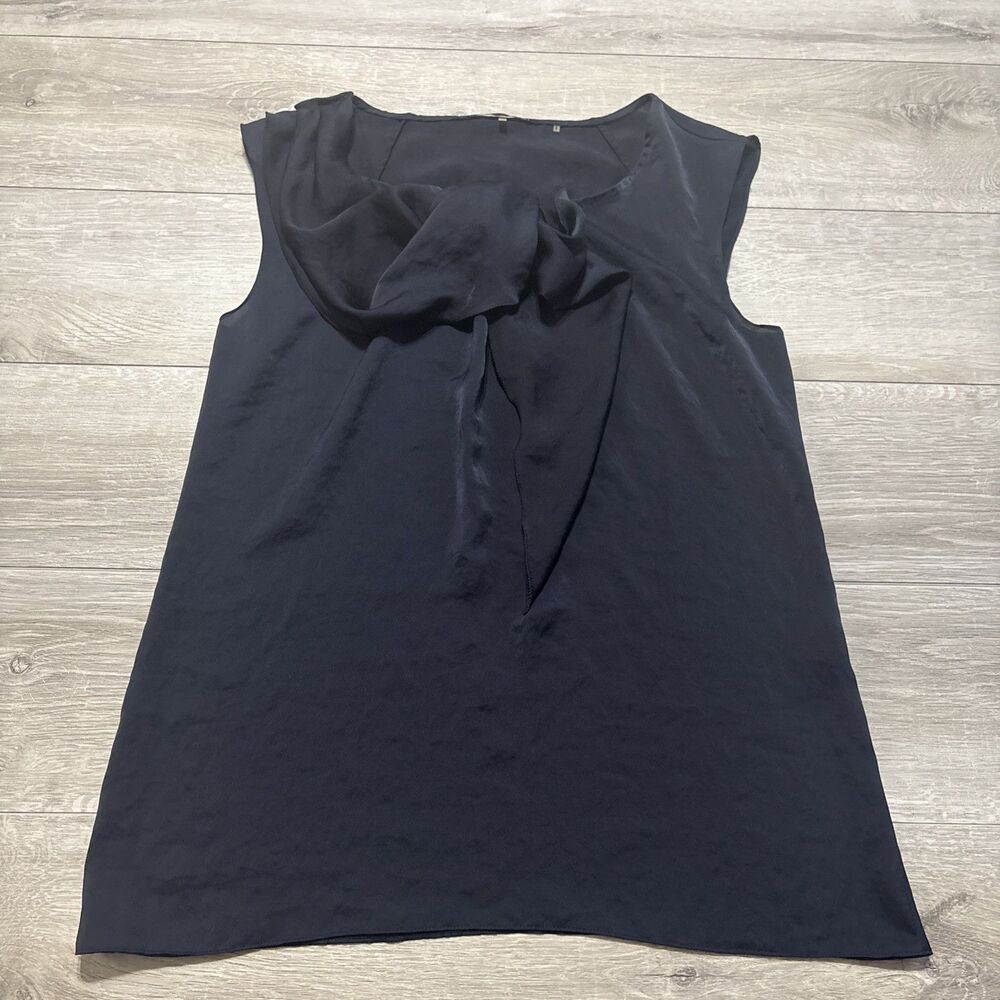 Elie Tahari Sleeveless Tank Draped Neck Detail Navy Blue Silky Women's Size XS